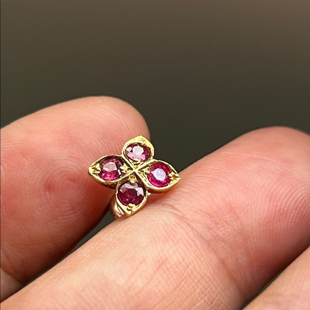 14k Solid Gold & Ruby Single Earring - image 1